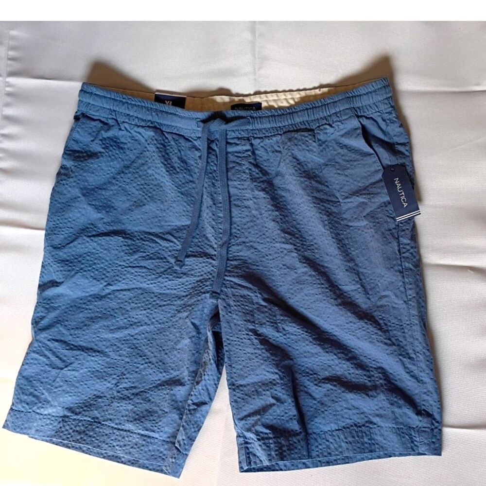 Nautica Men's XL Classic Fit Blue Seersucker Pull On Shorts NWT $49.50